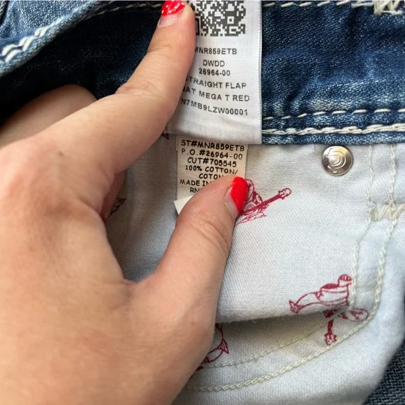 True Religion Men’s Denim Jeans 33x33 Straight Flap Nat Mega T Red - Picture 11 of 15